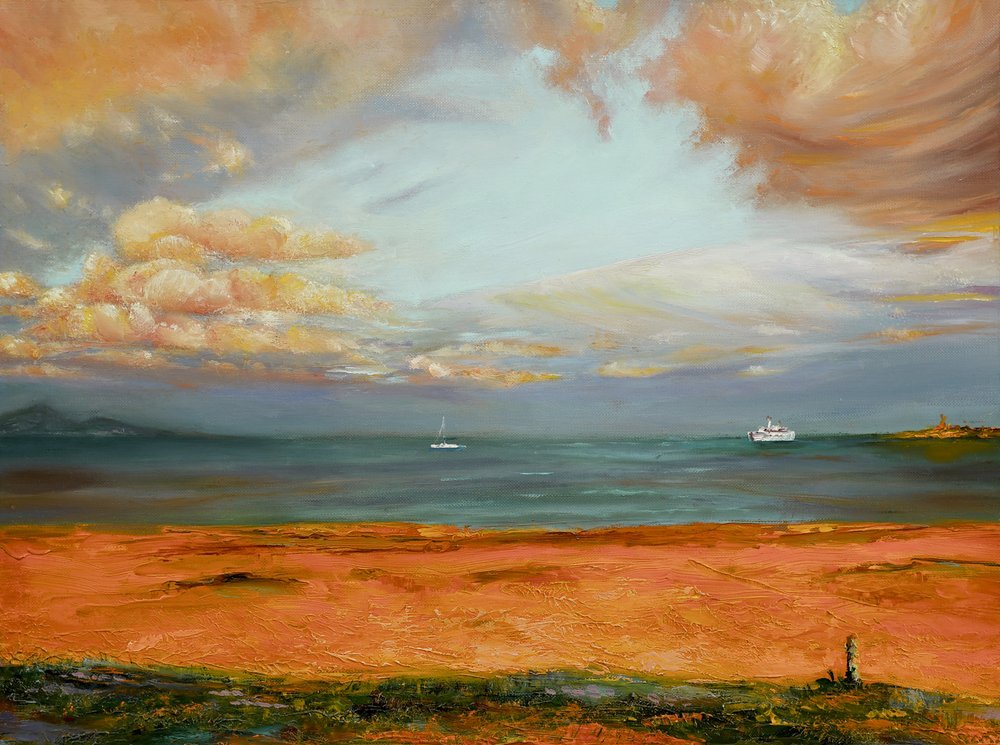 Meereslandschaft mit orangefarbenem Himmel von Marina Kozyr