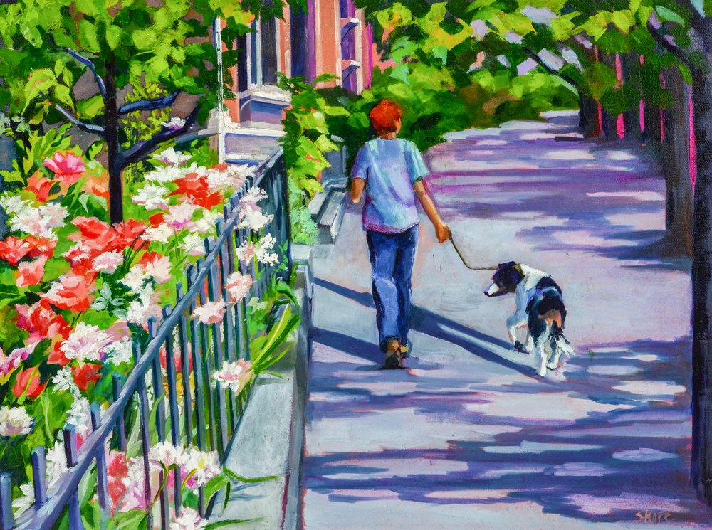Sonniger Spaziergang auf dem Bürgersteig von Maxine Shore