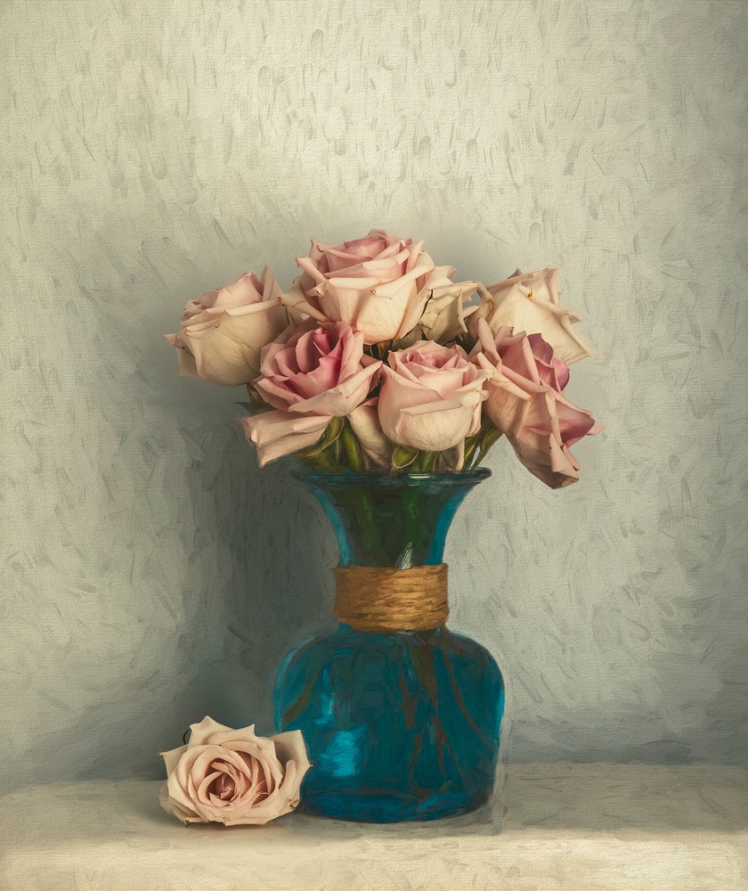 Zarte Rosa Rosen Stillleben von May G