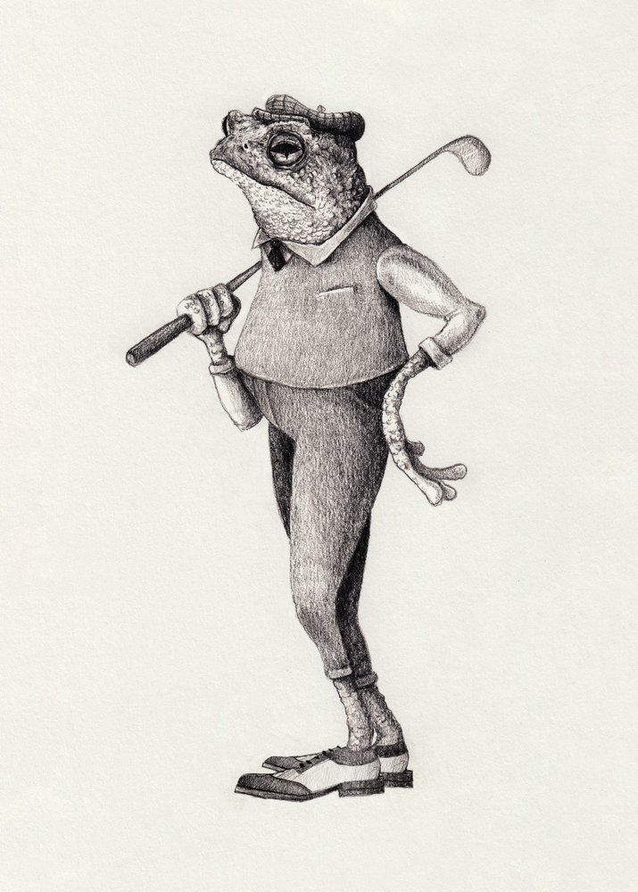 Frosch in Vintage-Golfkleidung von Mike Koubou