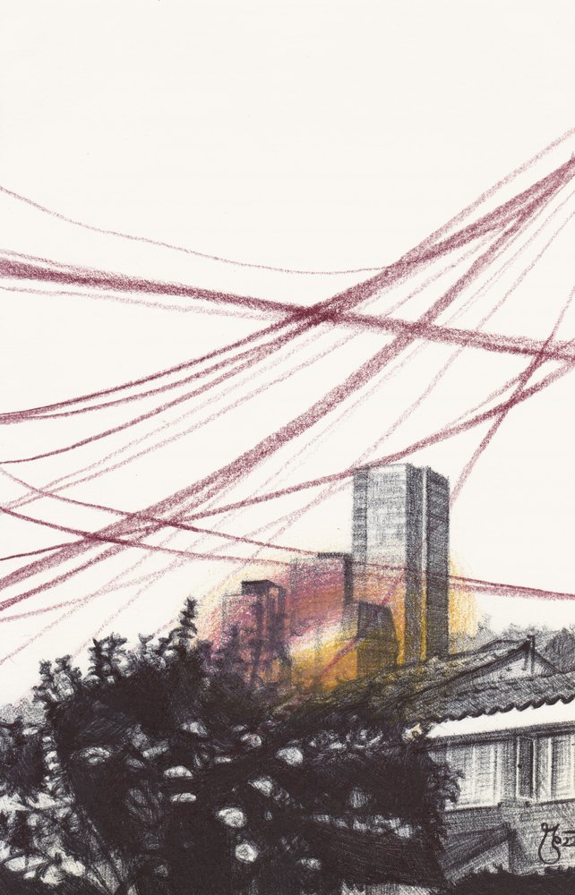 Skyline mit roten Linien von Mirjam Schrei
