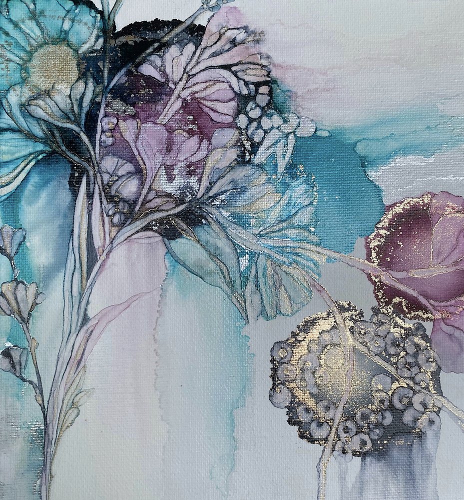 Schimmernde türkisfarbene Botanicals von Mishel Schwartz
