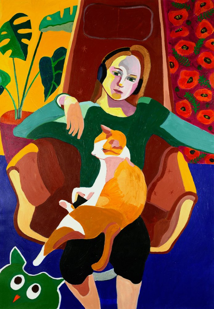 Gemütliches Mädchen und Katze von Monica Prentice