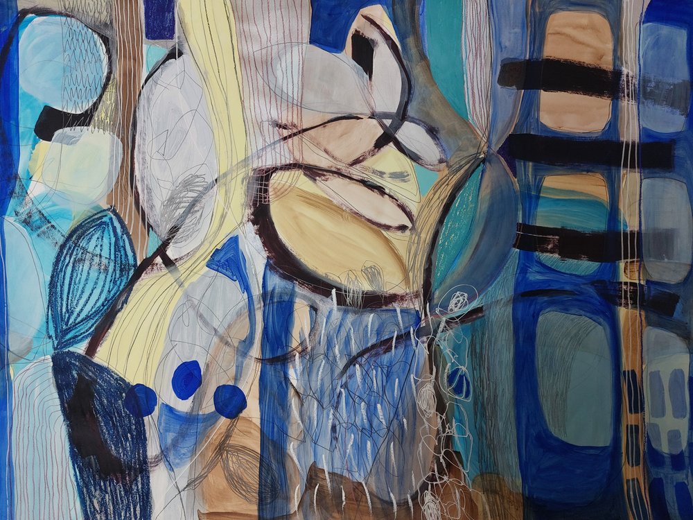 Abstrakter blauer gelber Fluss von Monika Riethmueller