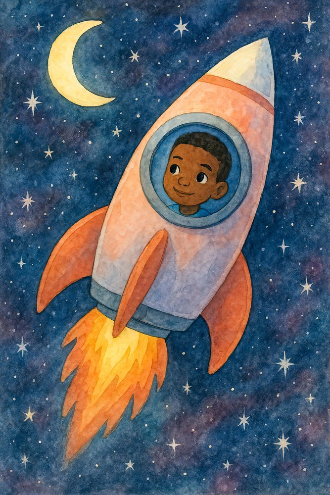 Kinderrakete fliegt durch den Weltraum von Natalie Bruns