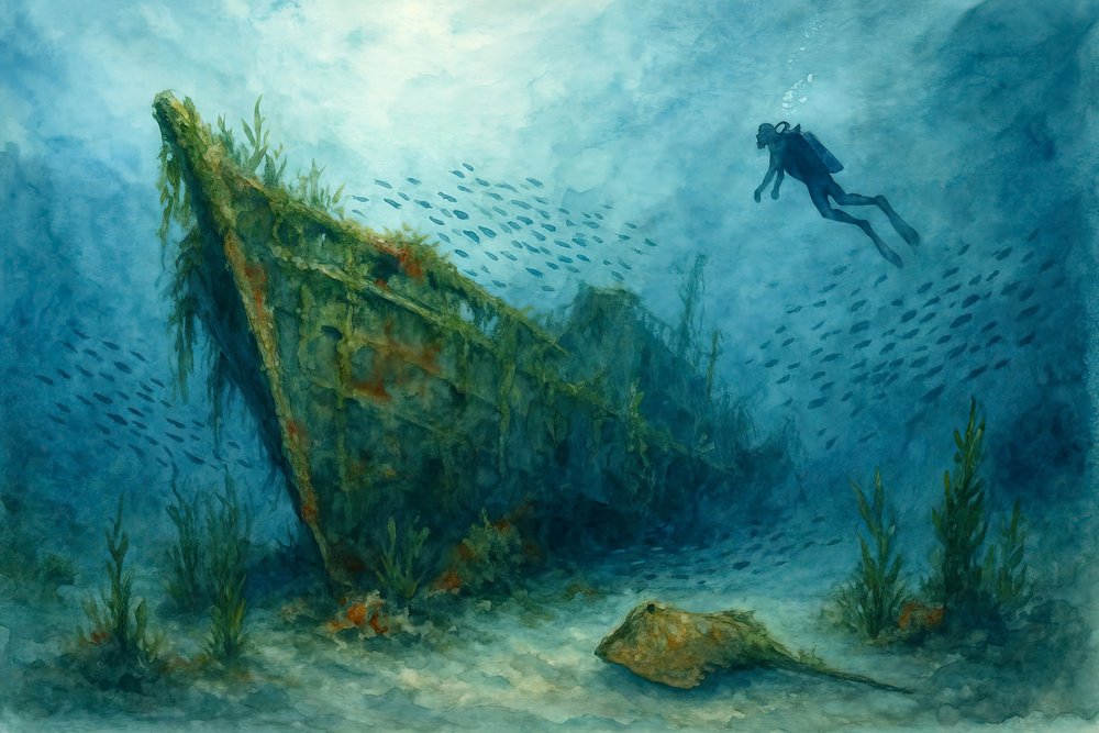 Taucher erforscht Schiffswrack von Natalie Bruns