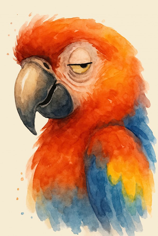 Schläfriger Aquarellpapagei von Natalie Bruns
