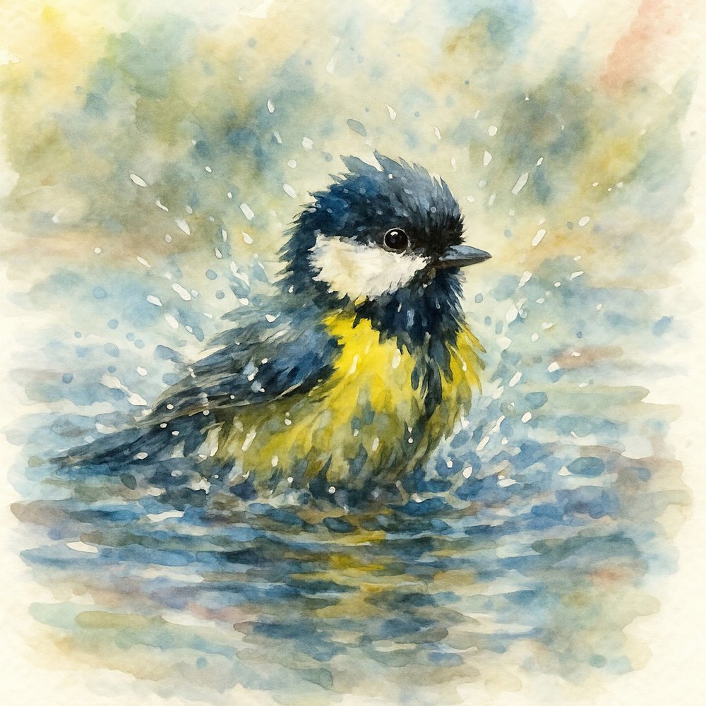 Spritzender Blaumeise Aquarell von Natalie Bruns