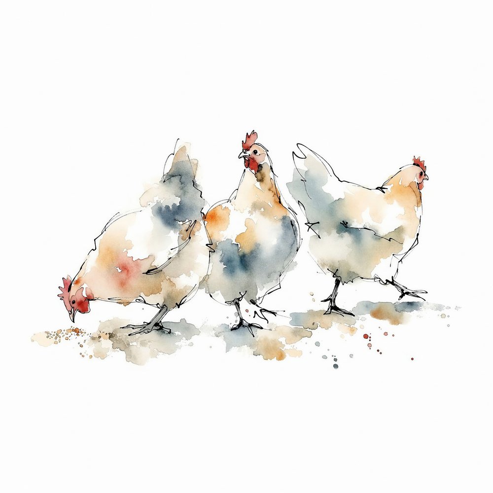 Aquarell Bauernhof Hennen von Natalie Bruns