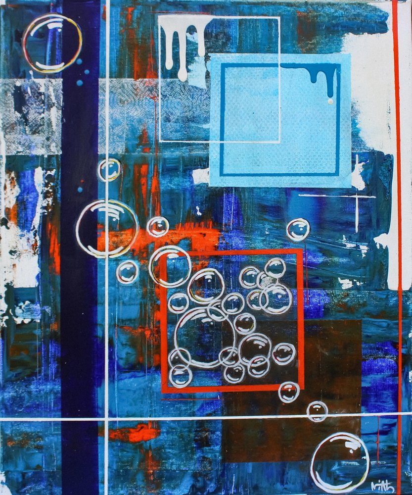 Geometrische Blasen Blau Orange von Nicolas Alsterdal