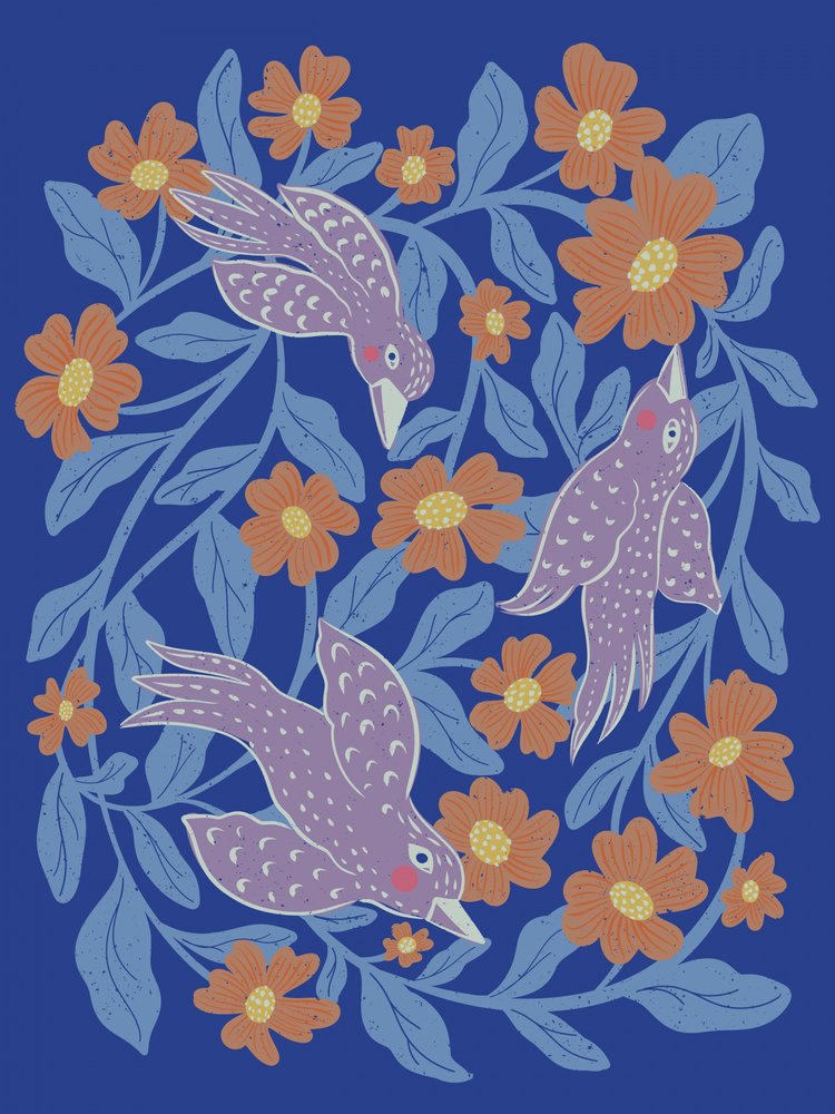 Verspielte Vögel und Blüten von Nikita Jariwala