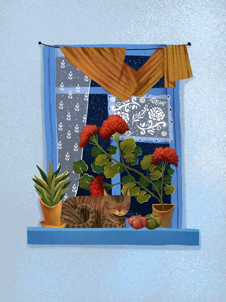 Gemütliche Katze am Fenster von Olga Skomorokhova