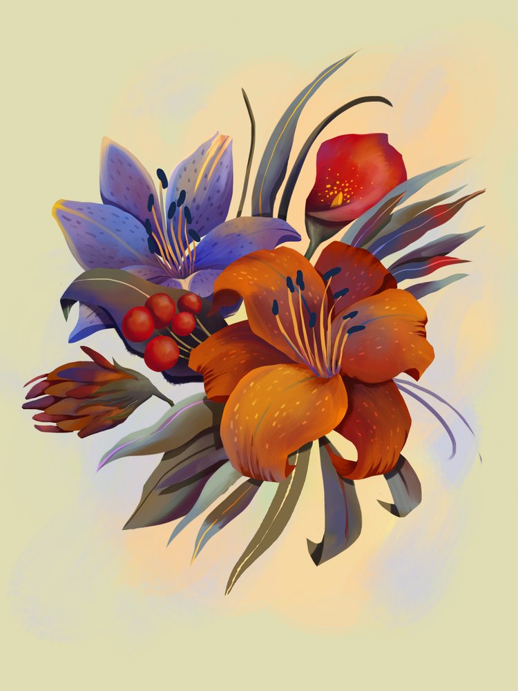 Lebendiger Blumenstrauß von Olga Skomorokhova