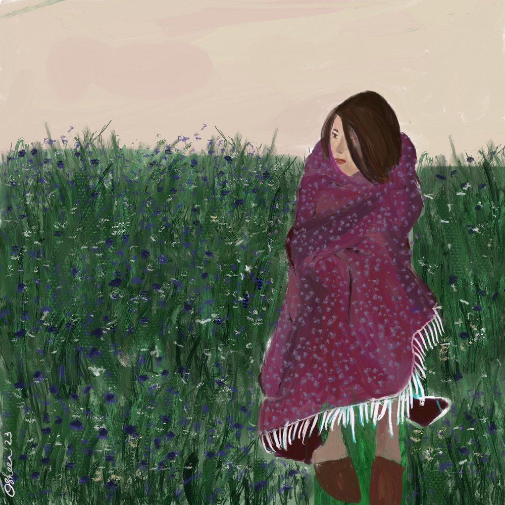 Frau in einem Wildblumenfeld von Osheensgallery