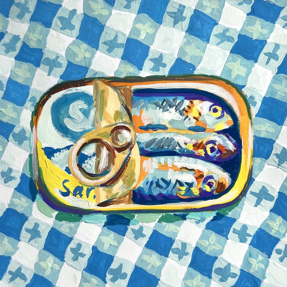 Sardinen auf Blauem Schachbrett von Pauline Wegman | Key and Sea Creative
