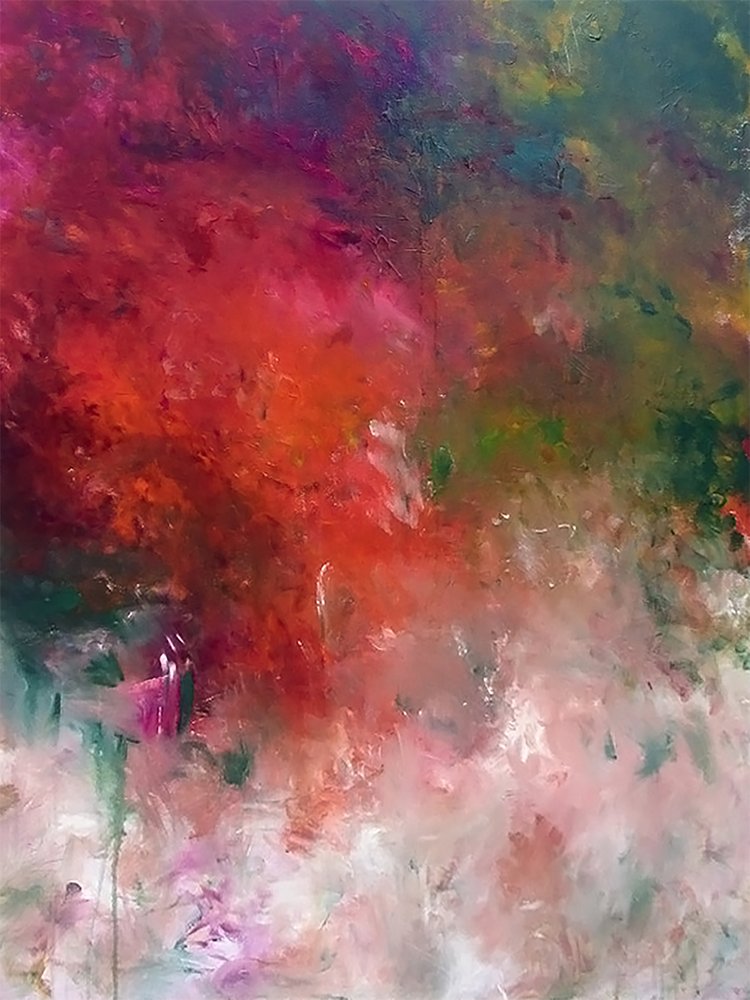 Rot-pink fließendes Abstrakt von Ron Halfant