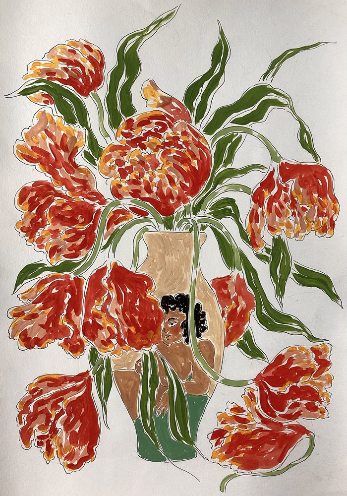 Lebendige Tulpen in Vase von Rushati Chowdhury
