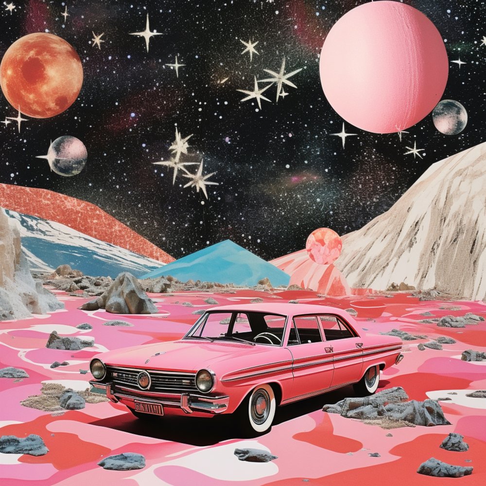 Rosa Auto Weltraumfantasie von Samantha Hearn