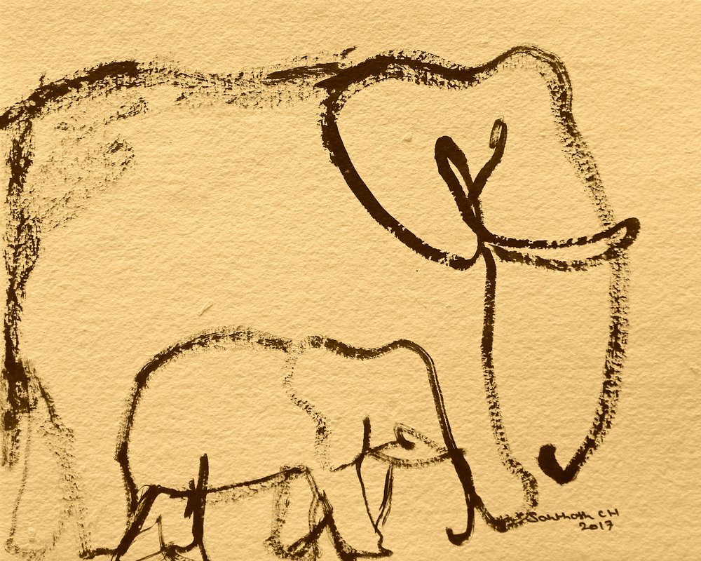 Elefantenmutter und Kalb von Santhosh ch