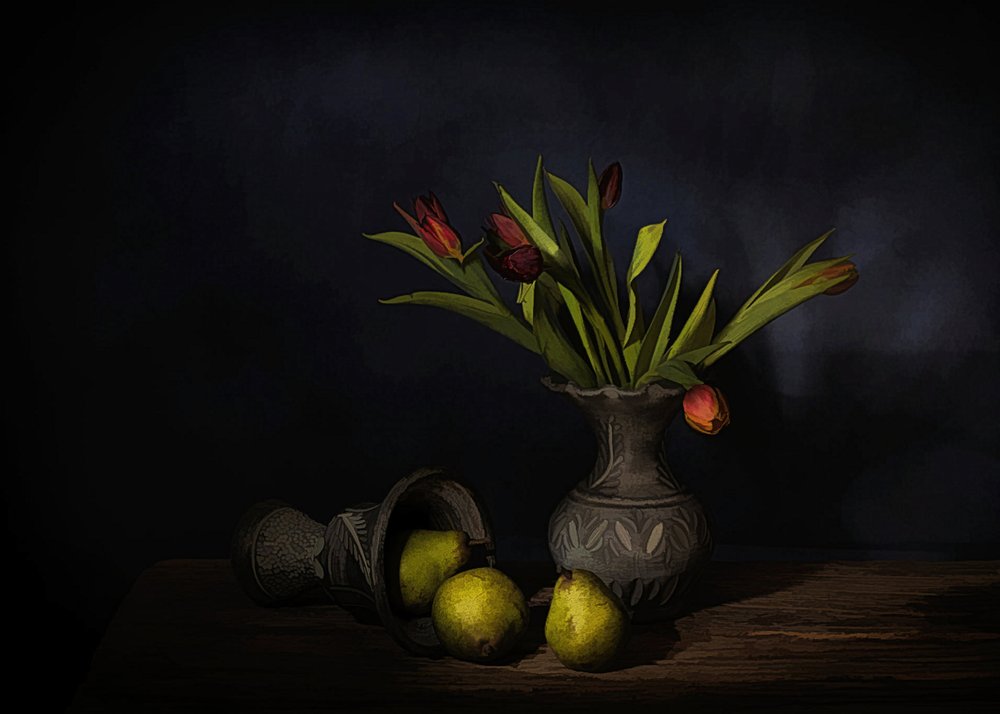 Birnen und Tulpen Stillleben von Saskia Dingemans