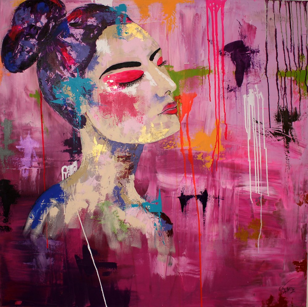 Abstraktes rosa Porträt von Sofia Toborg