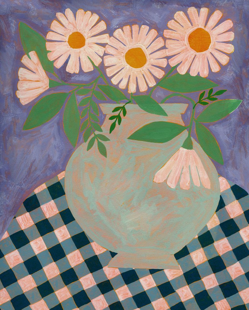 Gänseblümchen in lila Vase von Susan Black