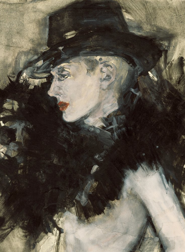 Elegante Frau mit schwarzem Hut von Ute Rathmann