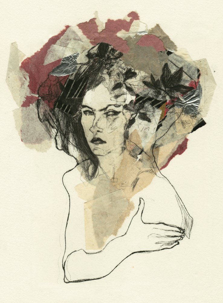 Nachdenkliche Frau Collage von Ute Rathmann