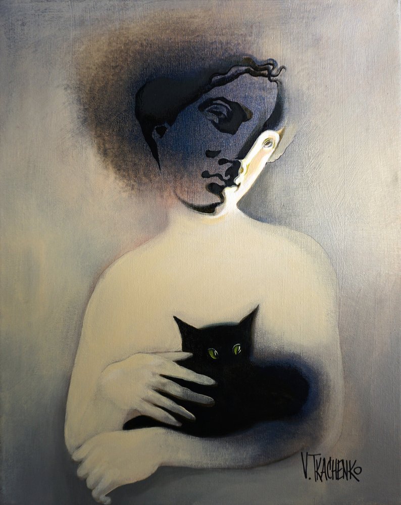 Rätselhafte Figur Schwarze Katze von Victor Tkachenko