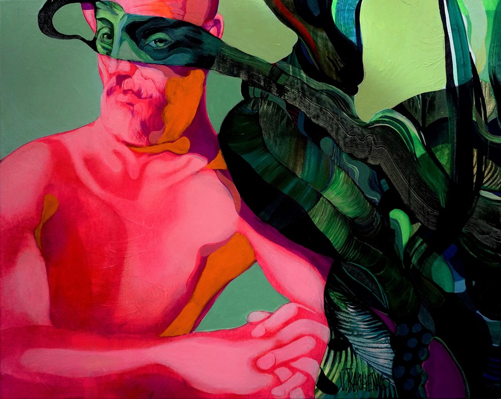 Surrealer grüner Maskenmann von Victor Tkachenko