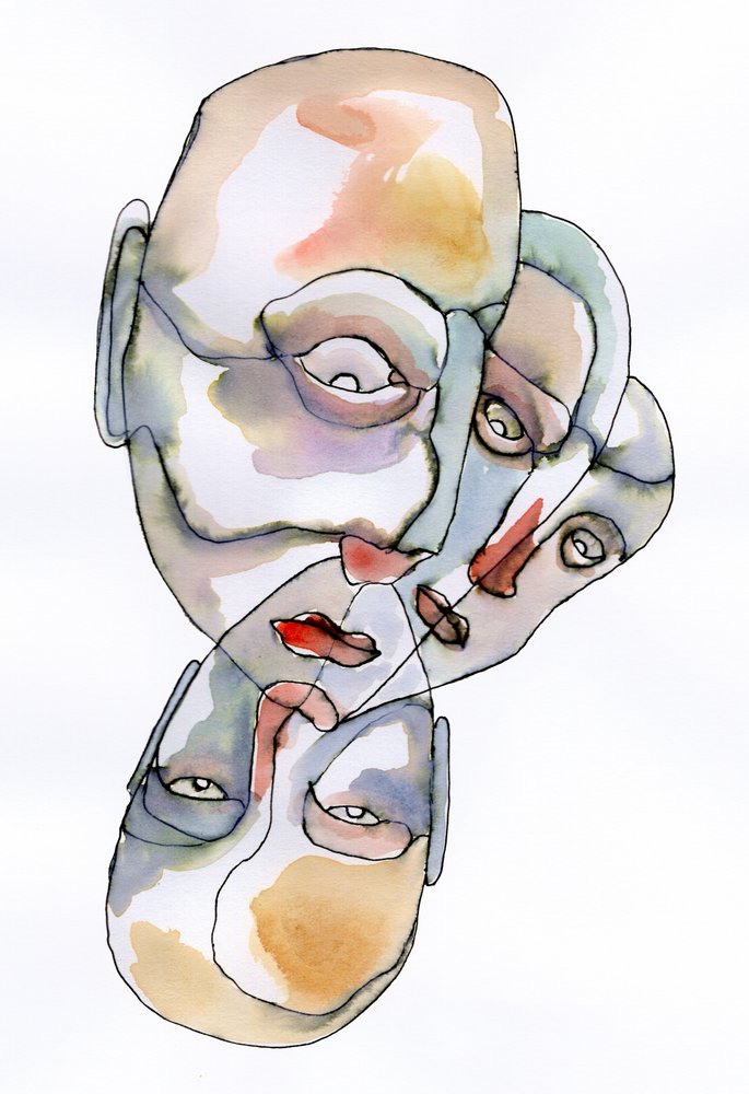 Fragmentierte Gesichter Aquarell von Wildemar Doomgriever