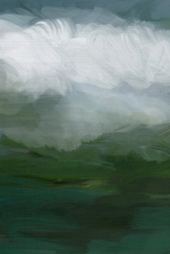 Neblige Grüne Landschaft von cartissi