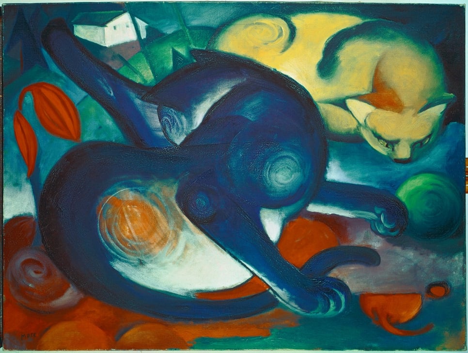 Zwei Katzen, blau und gelb von Franz Marc: Kunstdruck