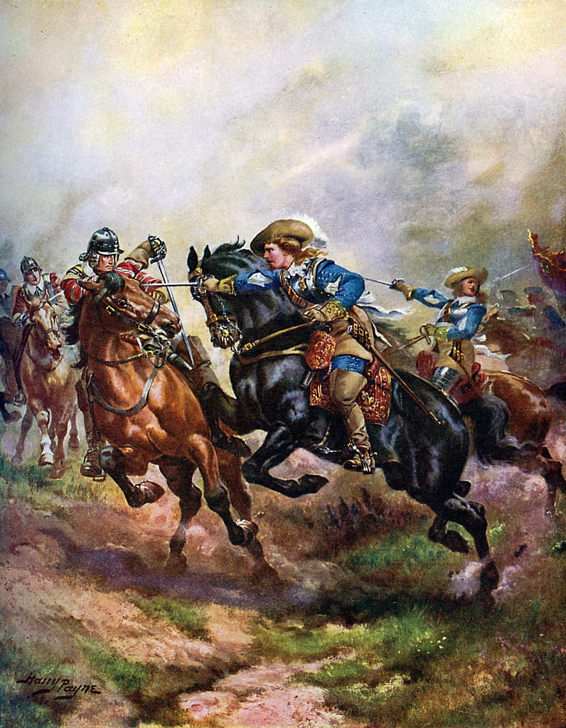 Prince Rupert's Cavalry Charging at Edgehill in 1642", um 1920