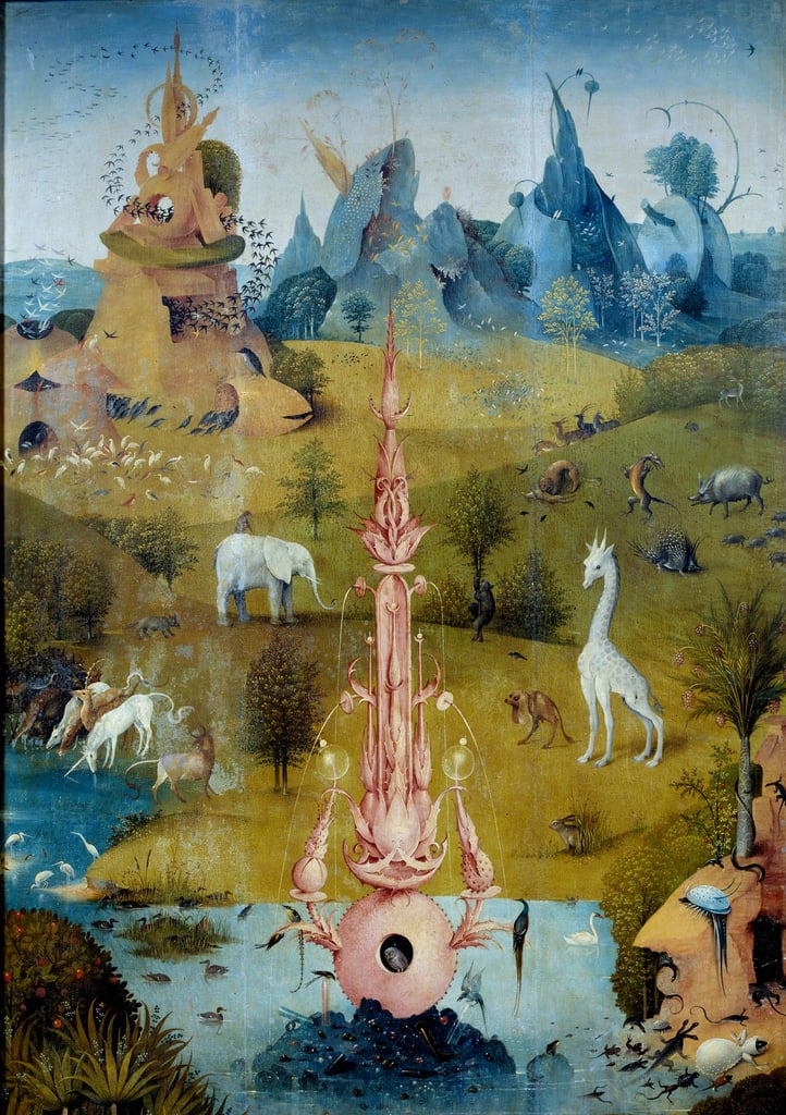 Das Paradies La Fontaine. Detail des linken Teils des Tryptichons von