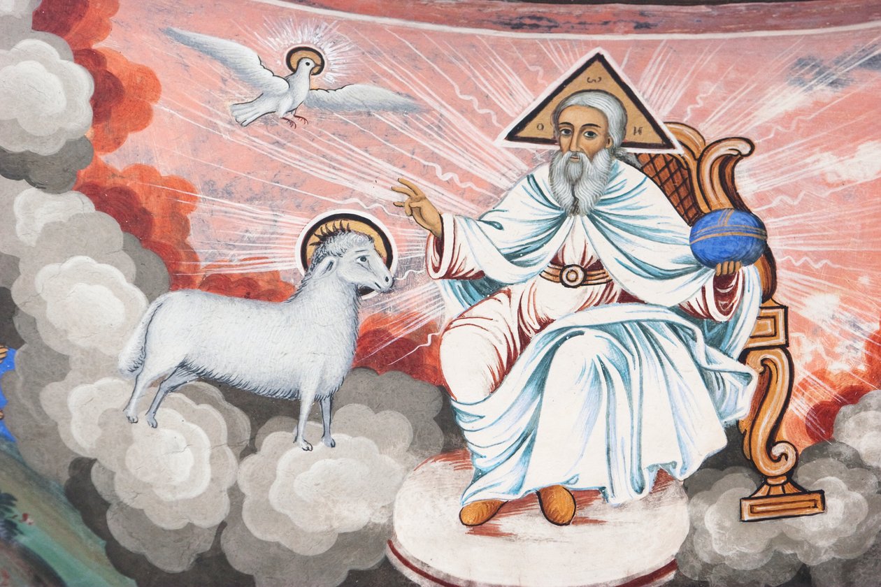 Gemälde von Zahari Zograf an den Außenwänden des Rila-Klosters, Blagoevgrad, Bulgarien von Unknown