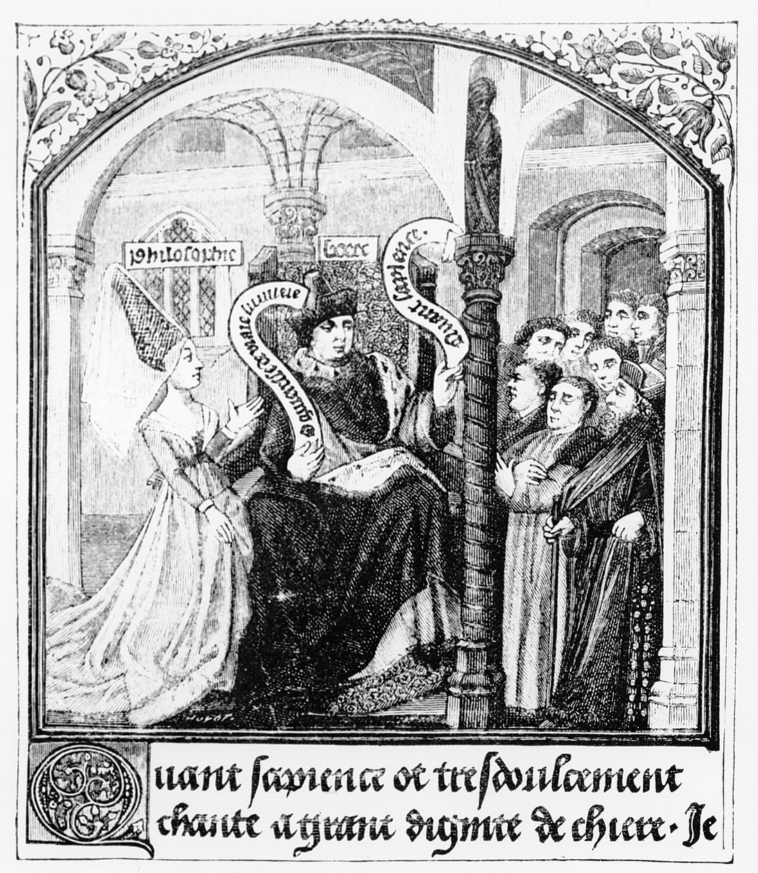 Boethius (480-524) berät sich mit Dame Philosophie, Miniatur aus 