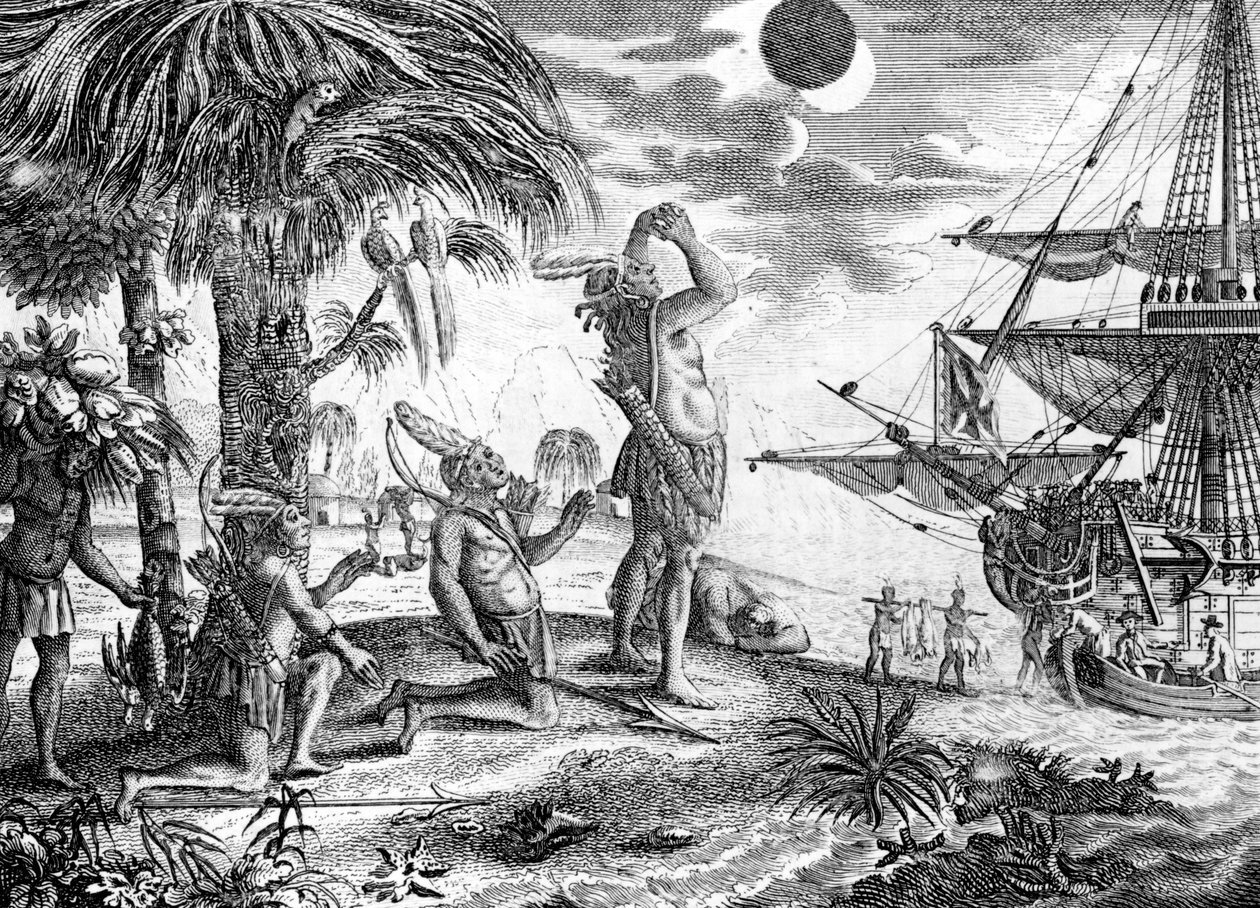 Die Indianer erstaunt über die Mondfinsternis, die von Kolumbus vorhergesagt wurde, Illustration aus 