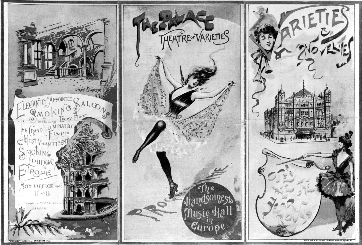 Das Palace Theatre of Varieties, ca. 1893; Londoner West End Theater, Opernhaus und Musikhalle; eröffnet 1891 von Richard D