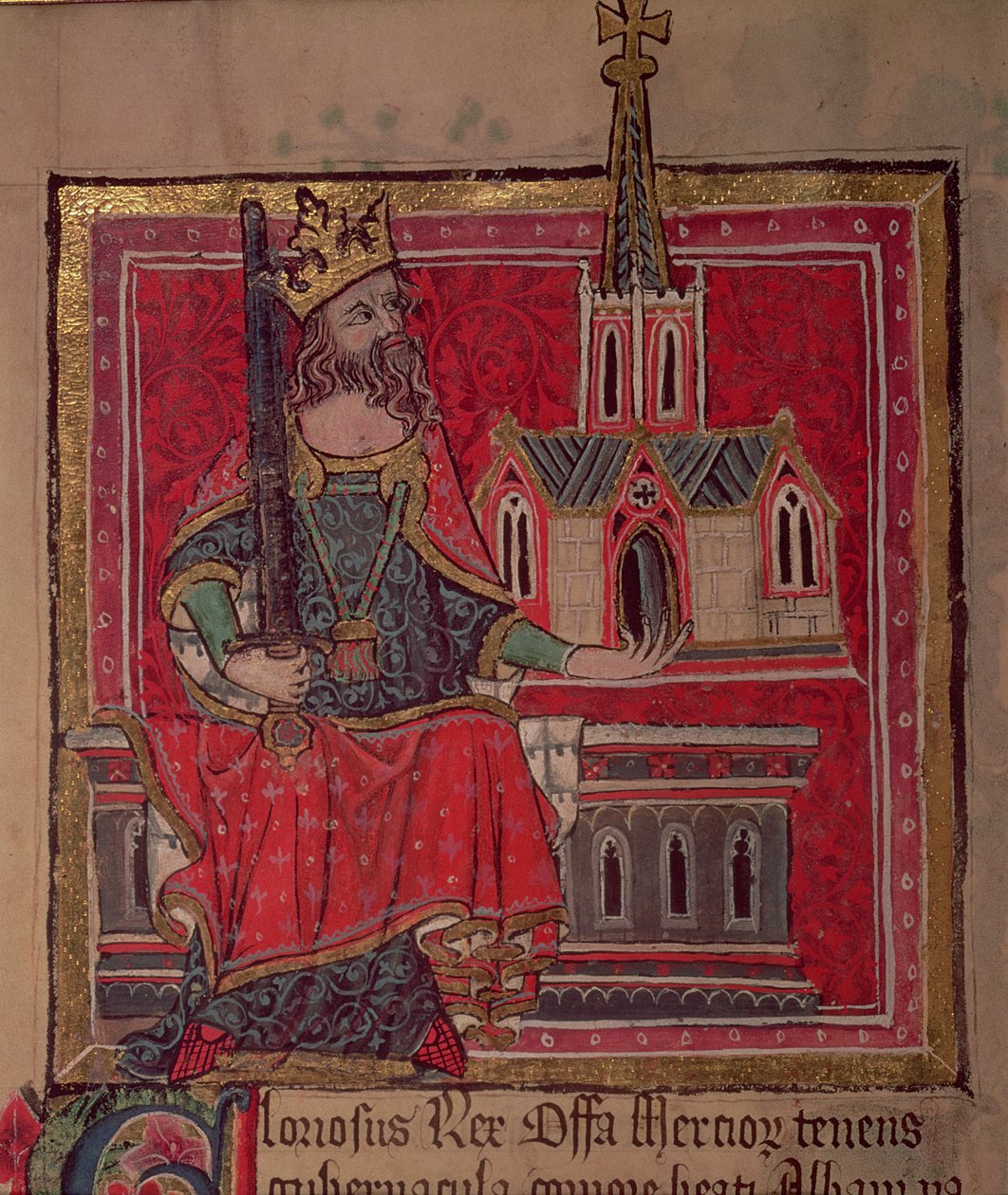 Offa, König von Mercia, aus dem Benefactors Book der St. Albans Abbey, ca. 1380 von English School