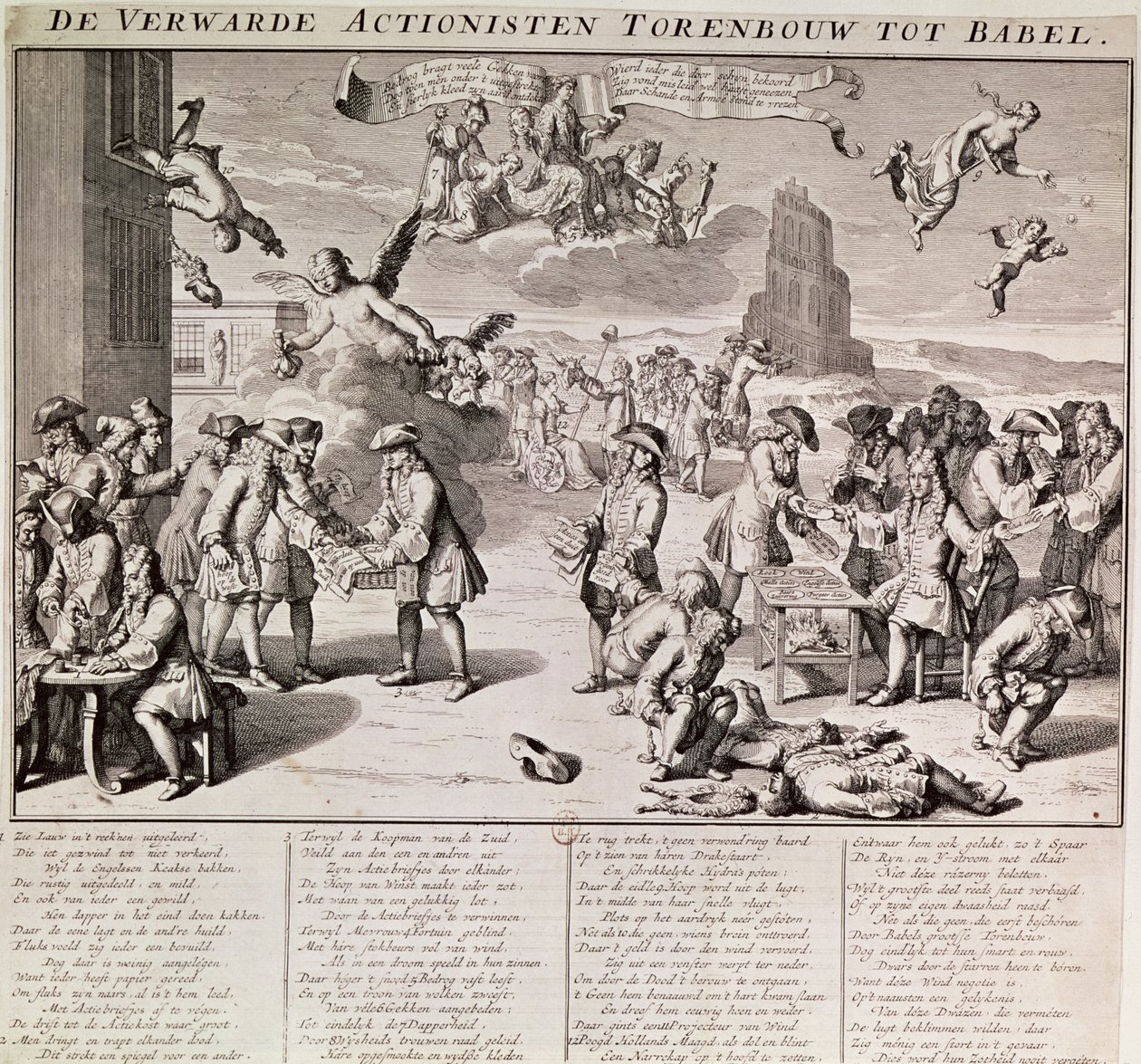 Karikatur, die das katastrophale Experiment mit Papiergeld durch den Schotten John Law während seiner Zeit als Generaldirektor der französischen Finanzen zwischen Januar und Mai 1720 verspottet von Flemish School