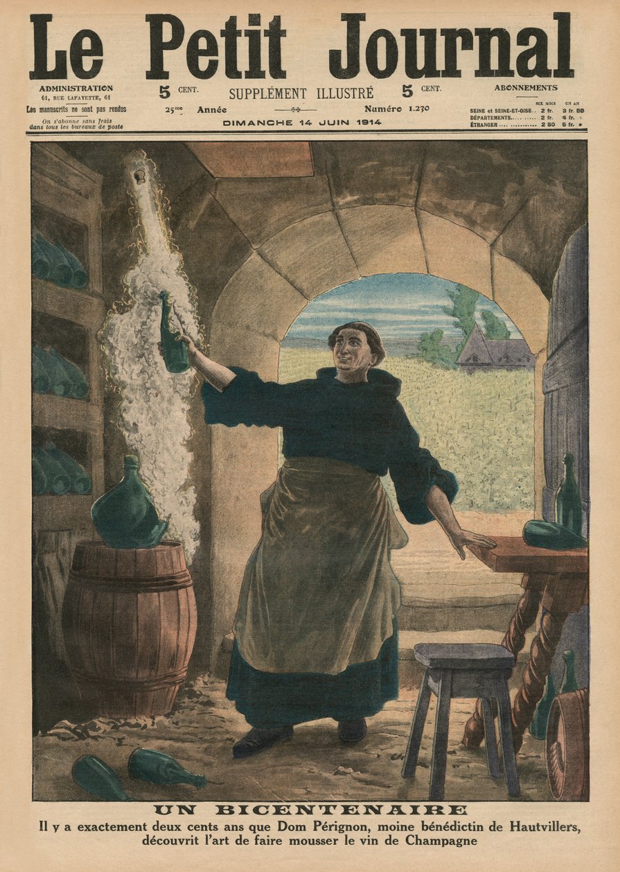 Ein Jubiläum, vor genau zweihundert Jahren entdeckte Dom Perignon, ein Benediktinermönch aus Hautvillers, die Kunst, den Champagnerwein zum Sprudeln zu bringen, Titelbild von 