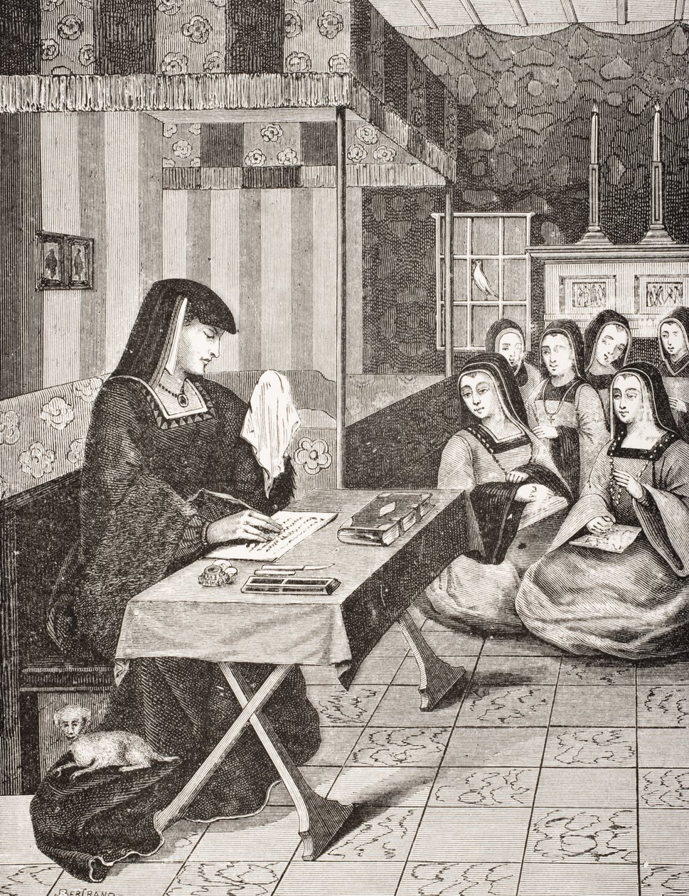 Hof der Damen von Königin Anne von Bretagne (1477-1514), nach einer Miniatur aus dem 16. Jahrhundert aus 
