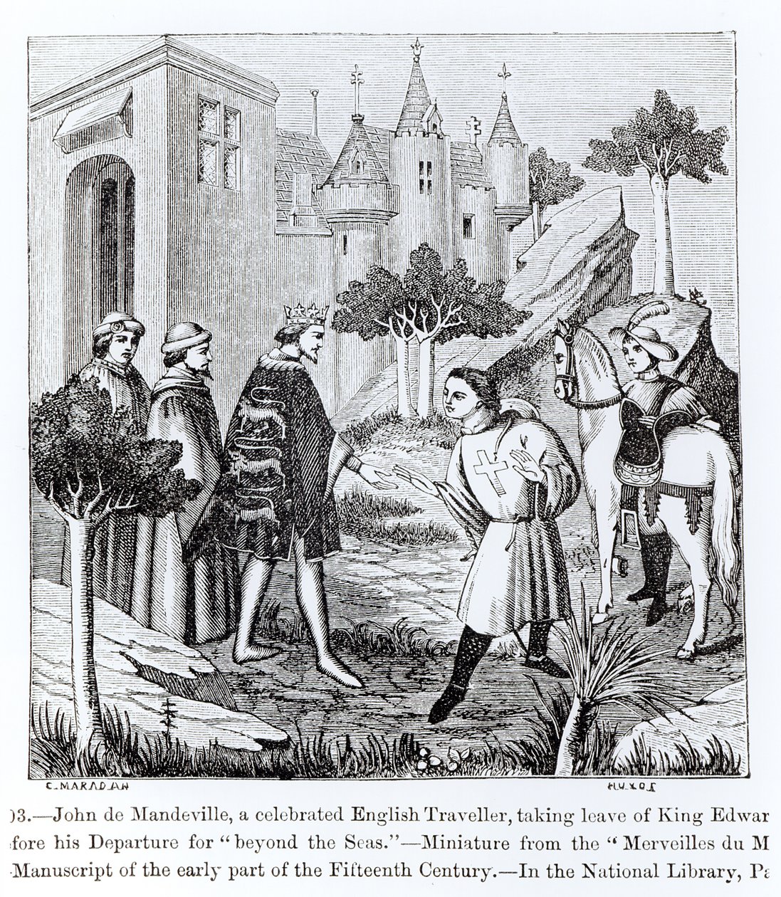 John de Mandeville verabschiedet sich von König Edward III vor seiner Abreise, aus 