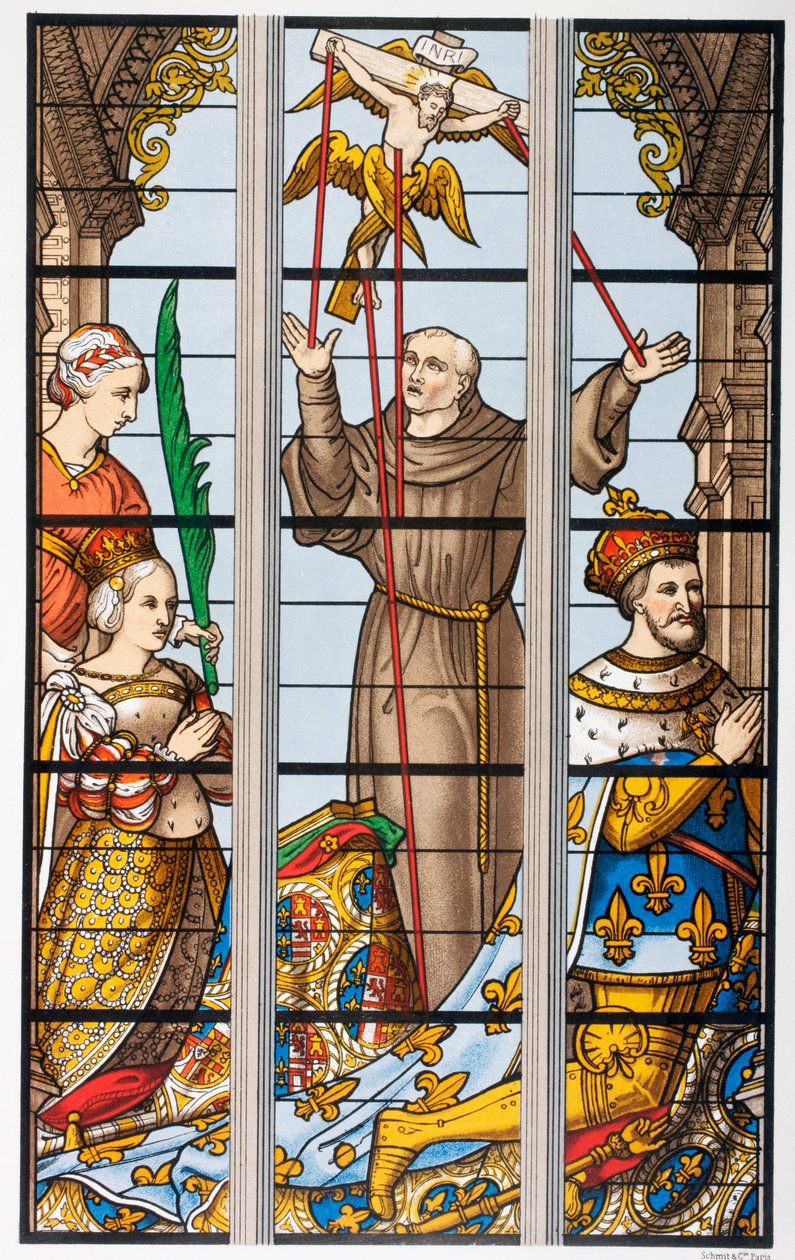 König Franz I. von Frankreich und seine Frau Eleonore beten, aus einem Glasfenster des 16. Jahrhunderts in der Kirche Saint Gudule, Brüssel, aus 