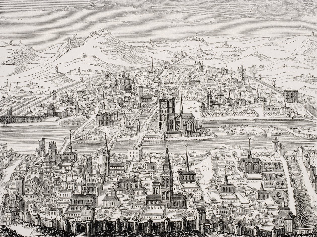 Perspektivische Ansicht von Paris, Faksimile einer Kupferplatte von Leonard Gaultier (1561-1641) 1607, aus 