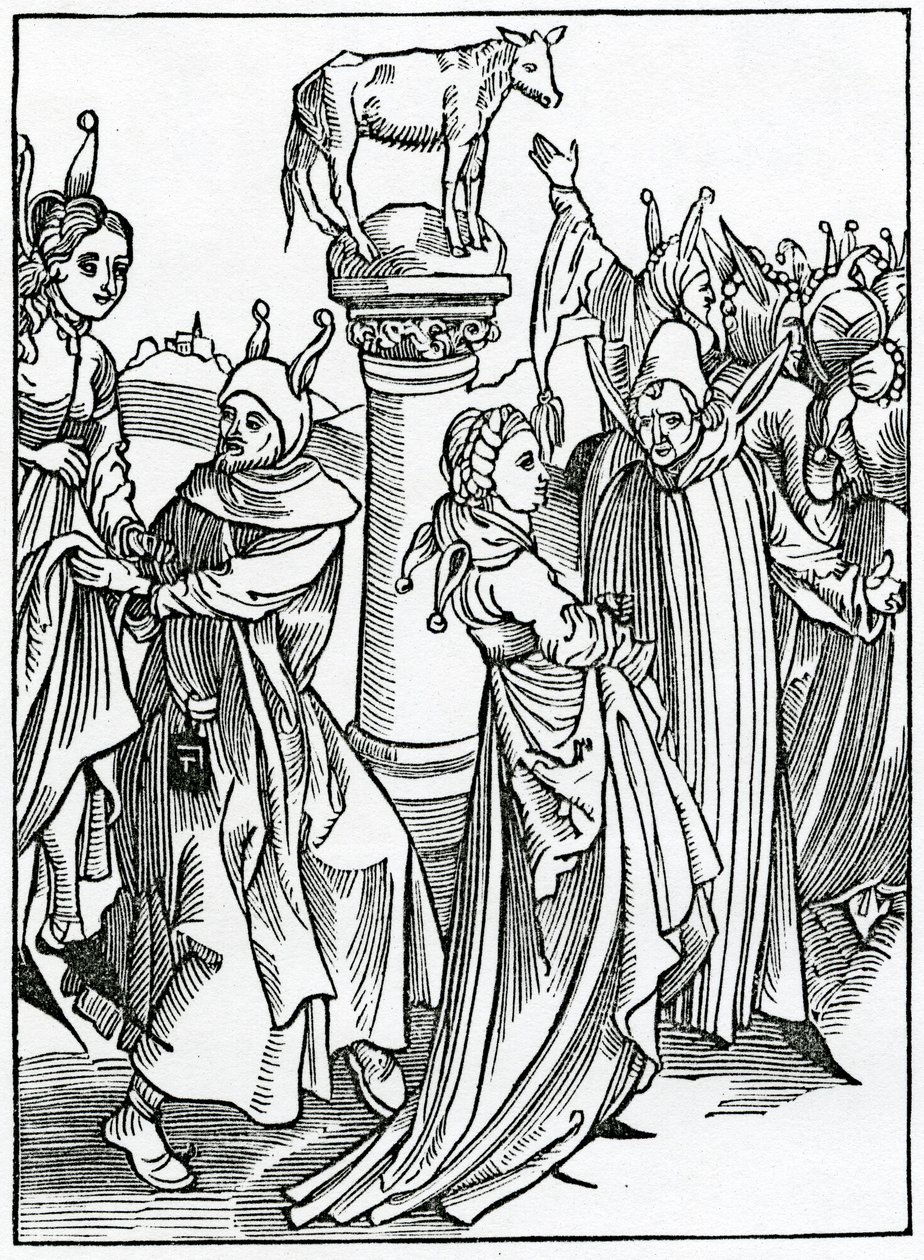 Von Sprüngen und Tänzen und Narren, die ihre Zeit mit solcher Eitelkeit verbringen, Illustration aus Alexander Barclays englischer Übersetzung von 