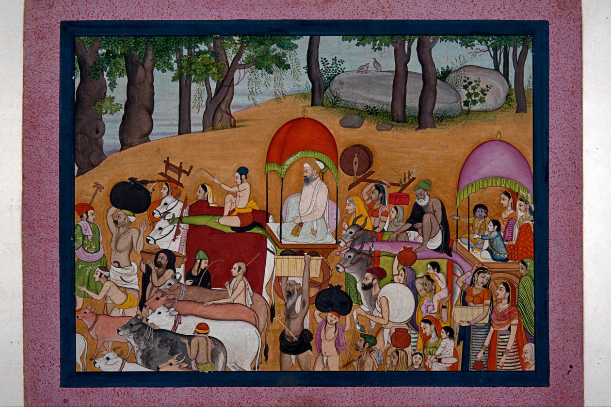 Nanda und andere Kuhhirten ziehen nach Vrindavana, basierend auf der Geschichte des Bhagavata-Purana von Unknown