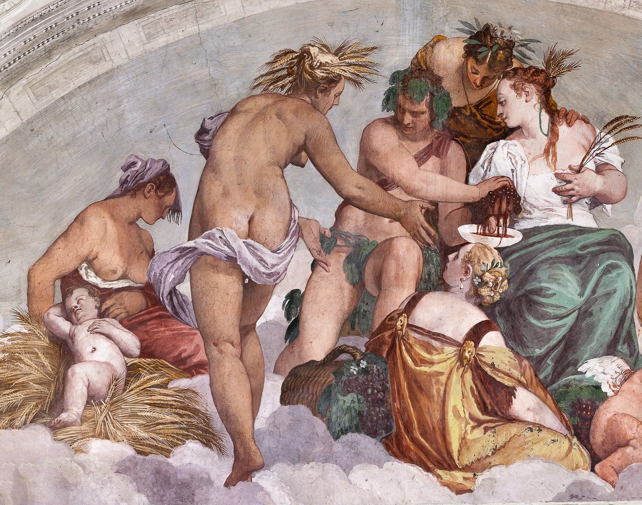 Allegorien von Sommer und Herbst (Bacchus und Ceres), Nordwand, Lünette über der Tür zum Garten, Halle des Olymp von Veronese