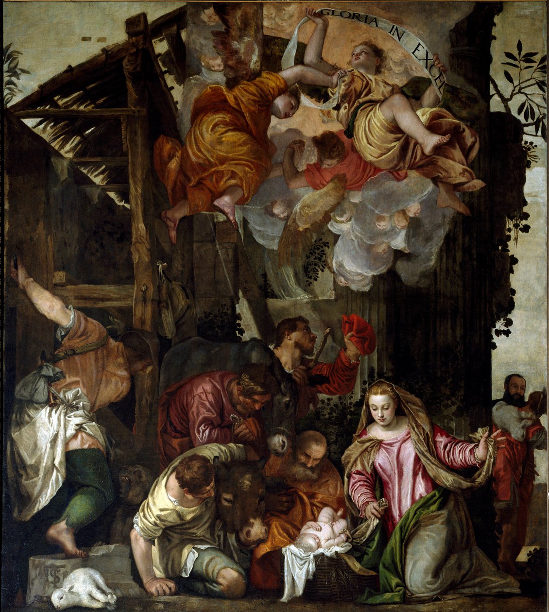 Anbetung der Hirten. Gemälde von Paolo Caliari genannt Paolo Veronese (1528-1588), um 1565. Venedig, Basilika der SS. Giovanni e Paolo (San Zanipolo), Kapelle des Rosenkranzes. von Veronese
